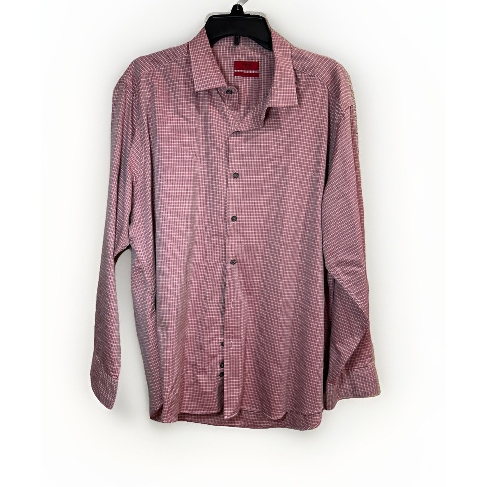 Alfani Men's Dress Shirt Pink Plaid Long Sleeve Button Up Size Xl 17- 17 1/2
